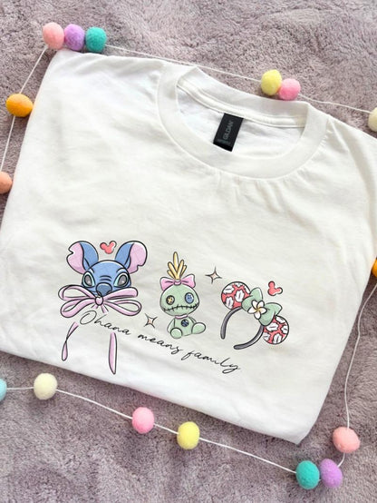 Blue Alien Stitch Inspired Printed White T-Shirt, Hawaii, Hawaiian Rollercoaster, Lilo, Scrump - Adults & Kids Sizes - Cotton T-Shirt