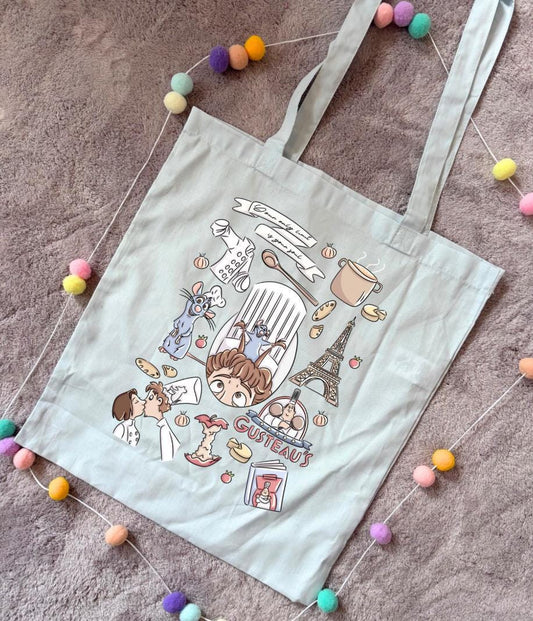 Chez Remi Tote Bags, Chef Rat Theme Cotton Canvas Tote Bags, Ratatouille, Printed Inspired Tote Bags, Shopper Bags