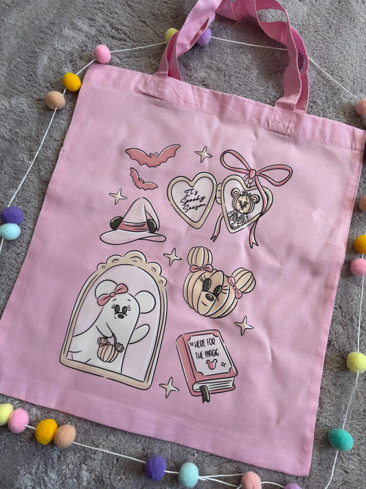 Ghostie Mouse Tote Bags, Magic Mouse Cotton Canvas Tote Bags, Printed Inspired Tote Bags, Shopper Bags
