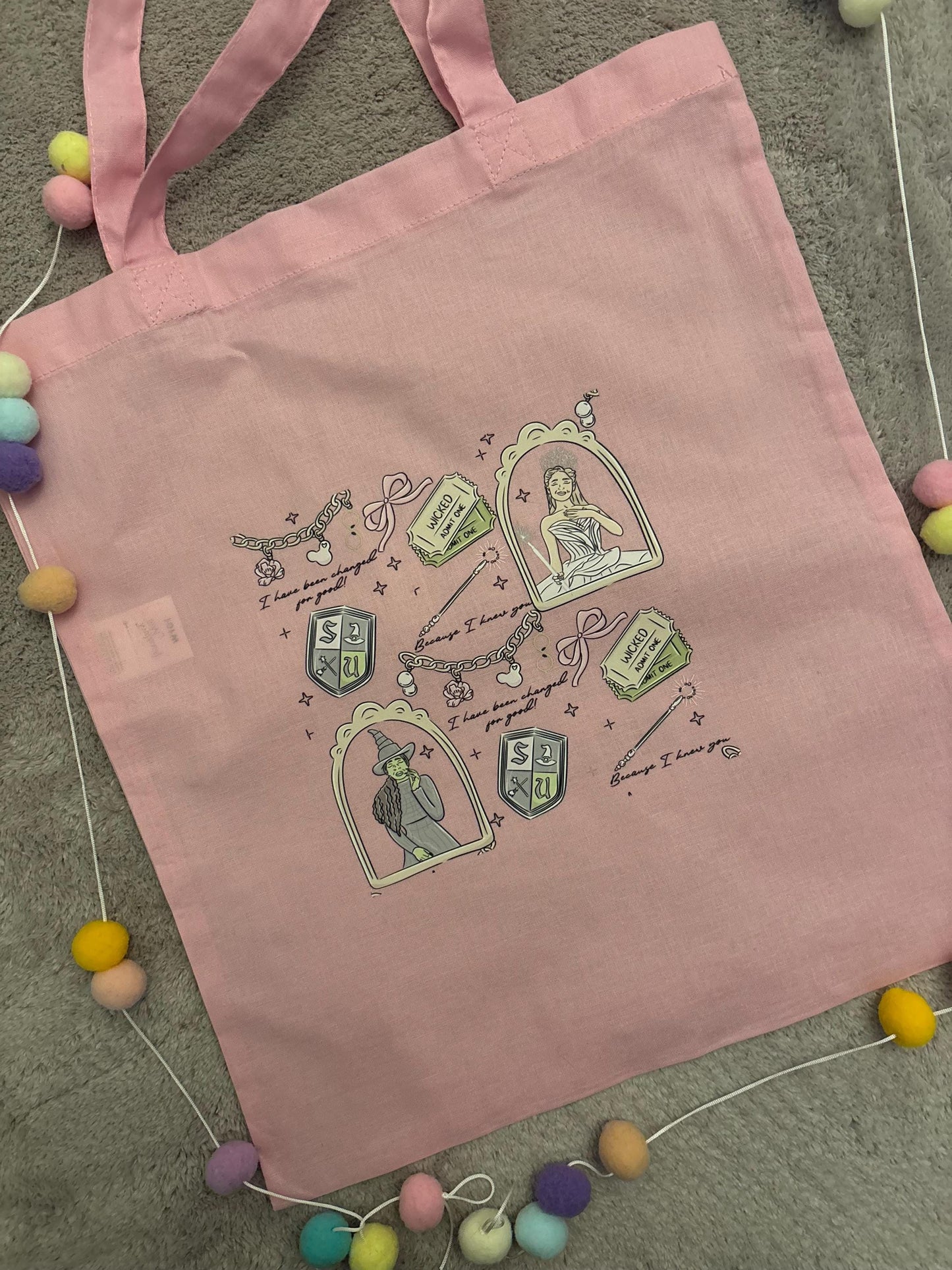 Wicked Witch Pink Tote Bags, Pink and Green Witch Cotton Canvas Tote Bags, Printed Inspired Tote Bags, Shopper Bags