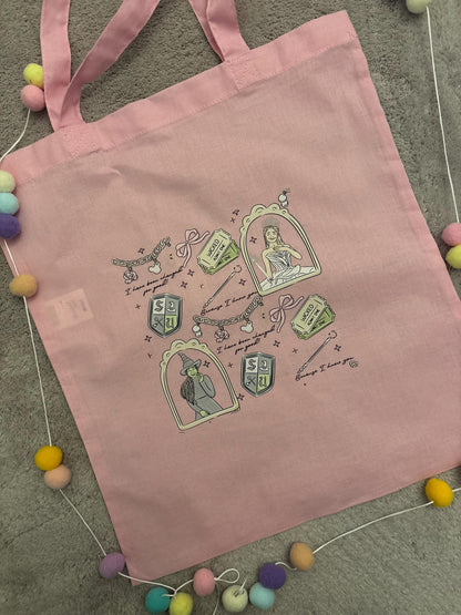 Wicked Witch Pink Tote Bags, Pink and Green Witch Cotton Canvas Tote Bags, Printed Inspired Tote Bags, Shopper Bags