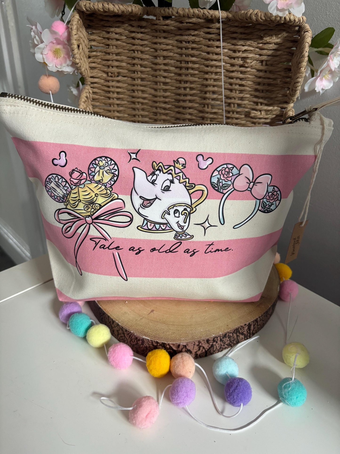 Belle and Beast Make Up Bags, Printed Inspired Make Up Bags, Ears Bags, Florida, Orlando, Paris, Nautical Theme Make Up Bag