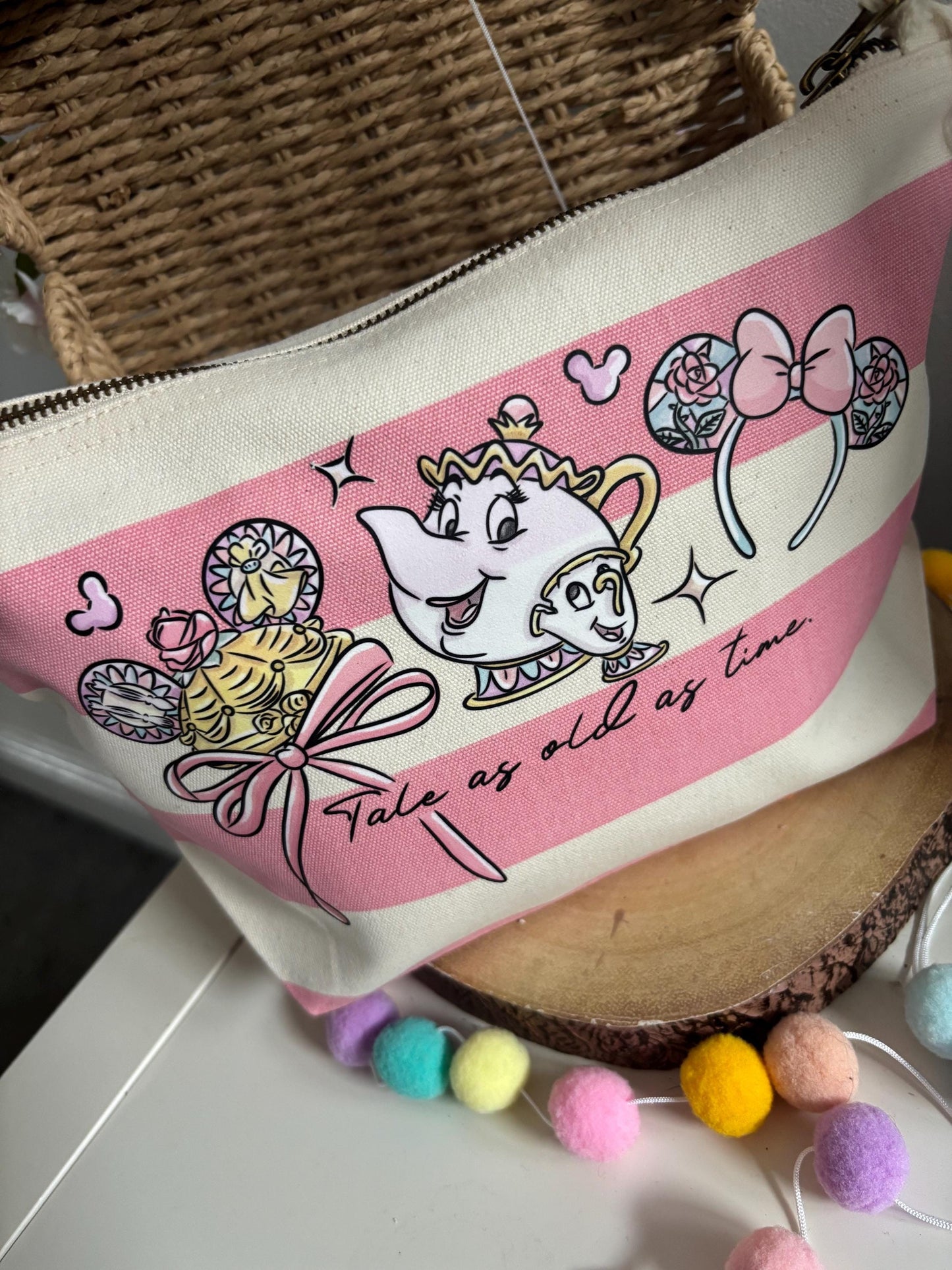 Belle and Beast Make Up Bags, Printed Inspired Make Up Bags, Ears Bags, Florida, Orlando, Paris, Nautical Theme Make Up Bag