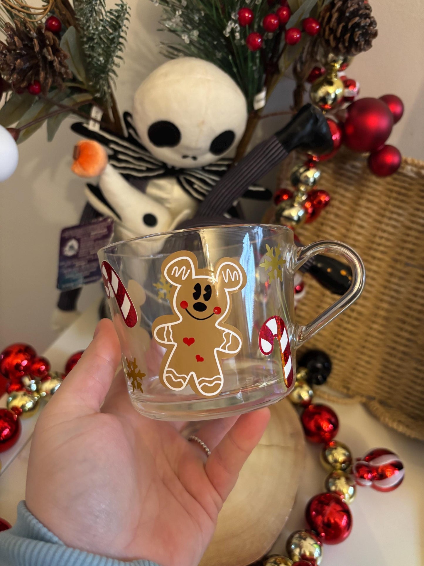 Christmas Glass Mug, Christmas Gingerbread Mouse Glass Mug, Christmas Decor, Christmas Cookies Decor, Glass Mugs