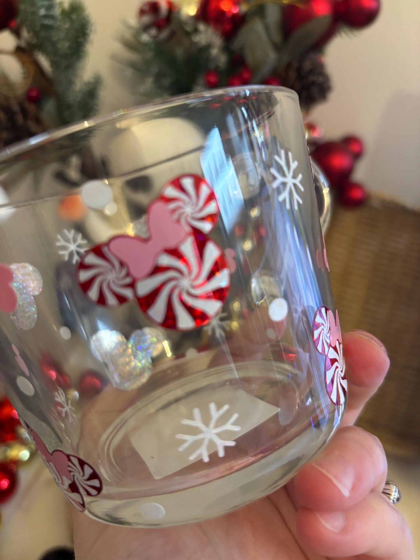 Christmas Glass Mug, Christmas Candy Cane Mouse Glass Mug, Christmas Decor, Christmas Candy Cane Lane Decor, Glass Mugs