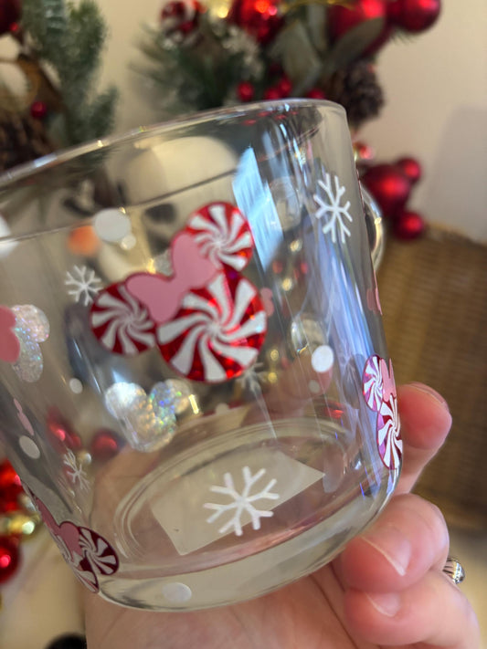 Christmas Glass Mug, Christmas Candy Cane Mouse Glass Mug, Christmas Decor, Christmas Candy Cane Lane Decor, Glass Mugs