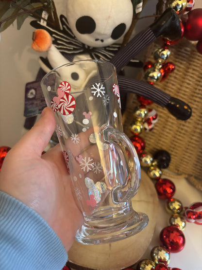 Christmas Glass Latte Mug, Christmas Candy Cane Mouse Glass Mug, Christmas Decor, Christmas Candy Cane Lane Decor, Glass Latte Mugs