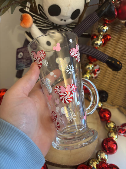 Christmas Glass Latte Mug, Christmas Candy Cane Mouse Glass Mug, Christmas Decor, Christmas Candy Cane Lane Decor, Glass Latte Mugs