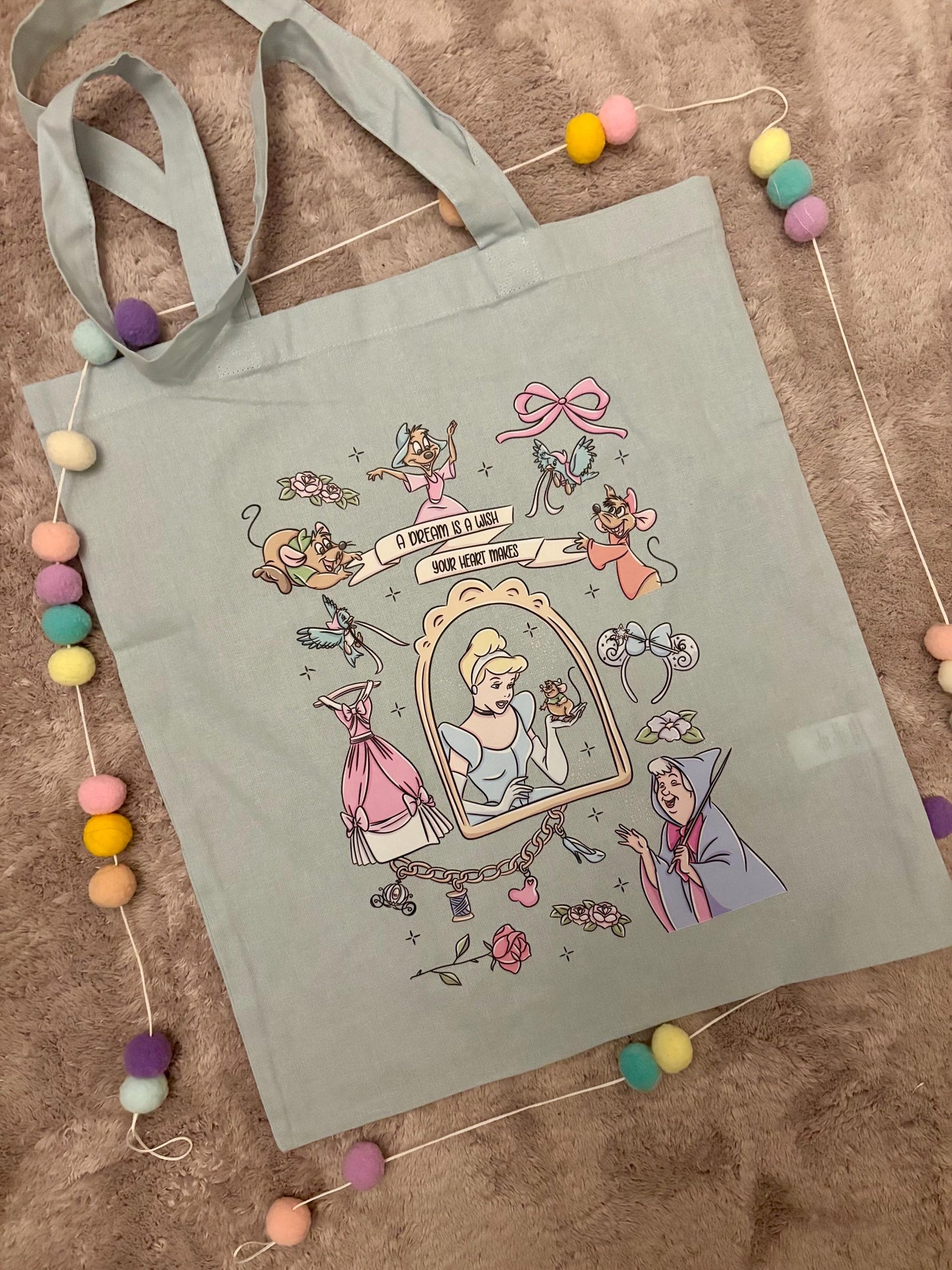 Cinderella Story Tote Bags, Princess Theme Cotton Canvas Tote Bags, Printed Inspired Tote Bags, Shopper Bags