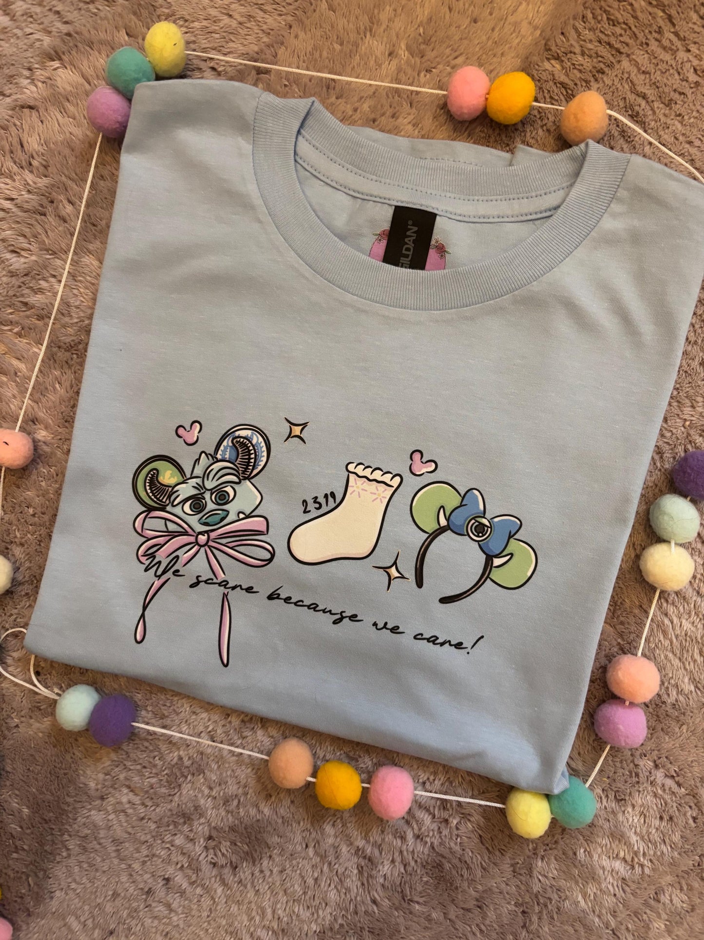 Monsters, Boo Inspired Printed Blue T-Shirt, Monsters Inc, University, Mike, Sully, Boo and Friends - Adults & Kids Sizes - Cotton T-Shirt