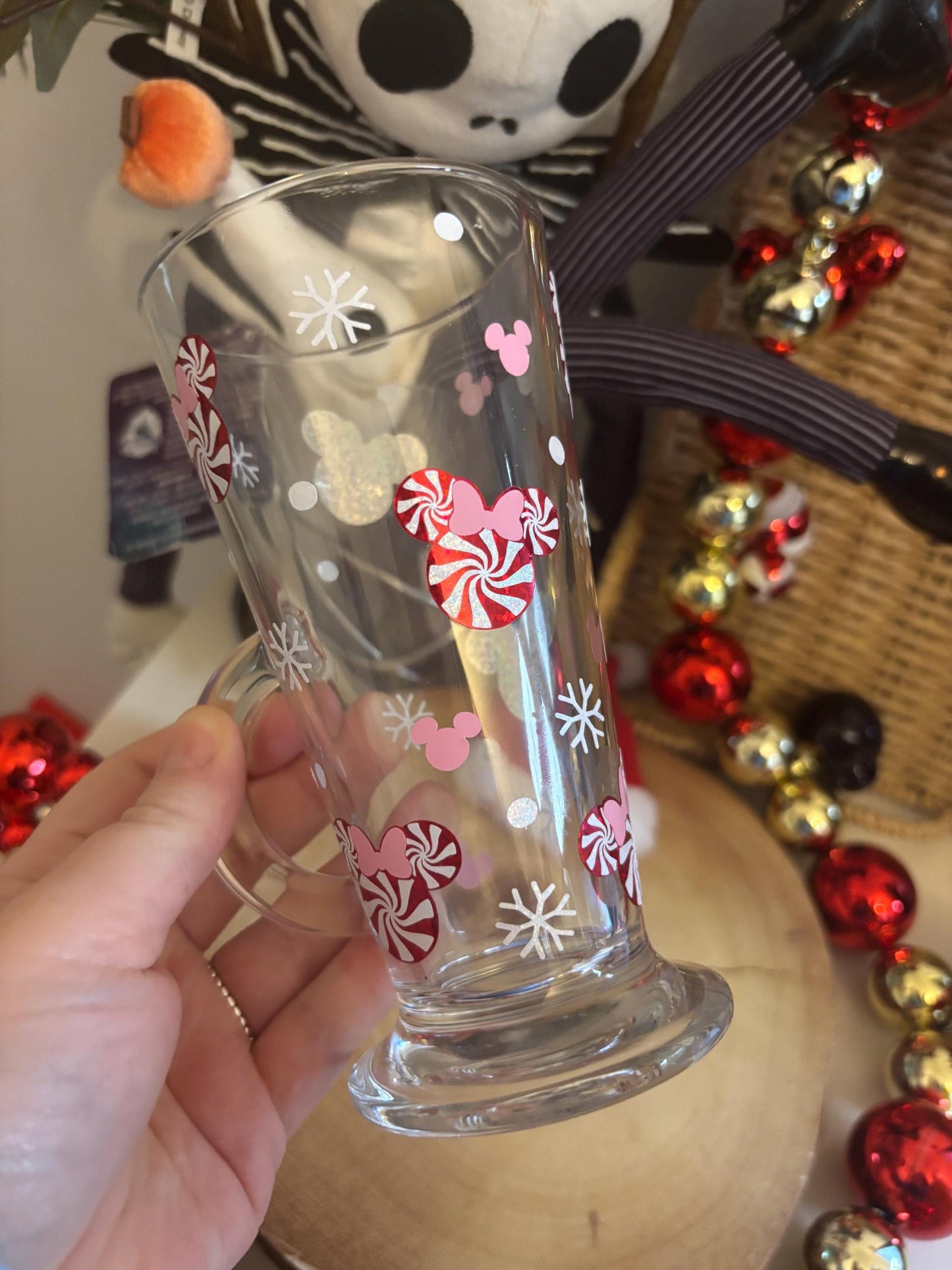 Christmas Glass Latte Mug, Christmas Candy Cane Mouse Glass Mug, Christmas Decor, Christmas Candy Cane Lane Decor, Glass Latte Mugs