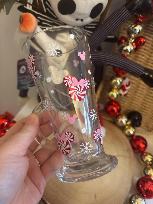 Christmas Glass Latte Mug, Christmas Candy Cane Mouse Glass Mug, Christmas Decor, Christmas Candy Cane Lane Decor, Glass Latte Mugs