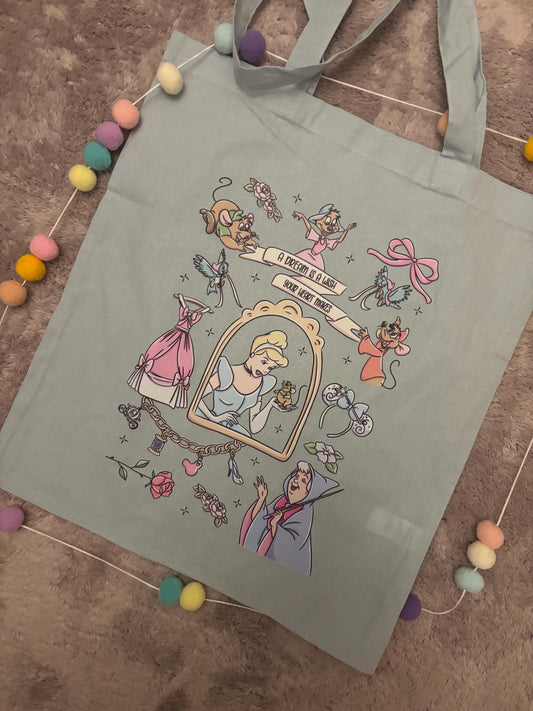Cinderella Story Tote Bags, Princess Theme Cotton Canvas Tote Bags, Printed Inspired Tote Bags, Shopper Bags