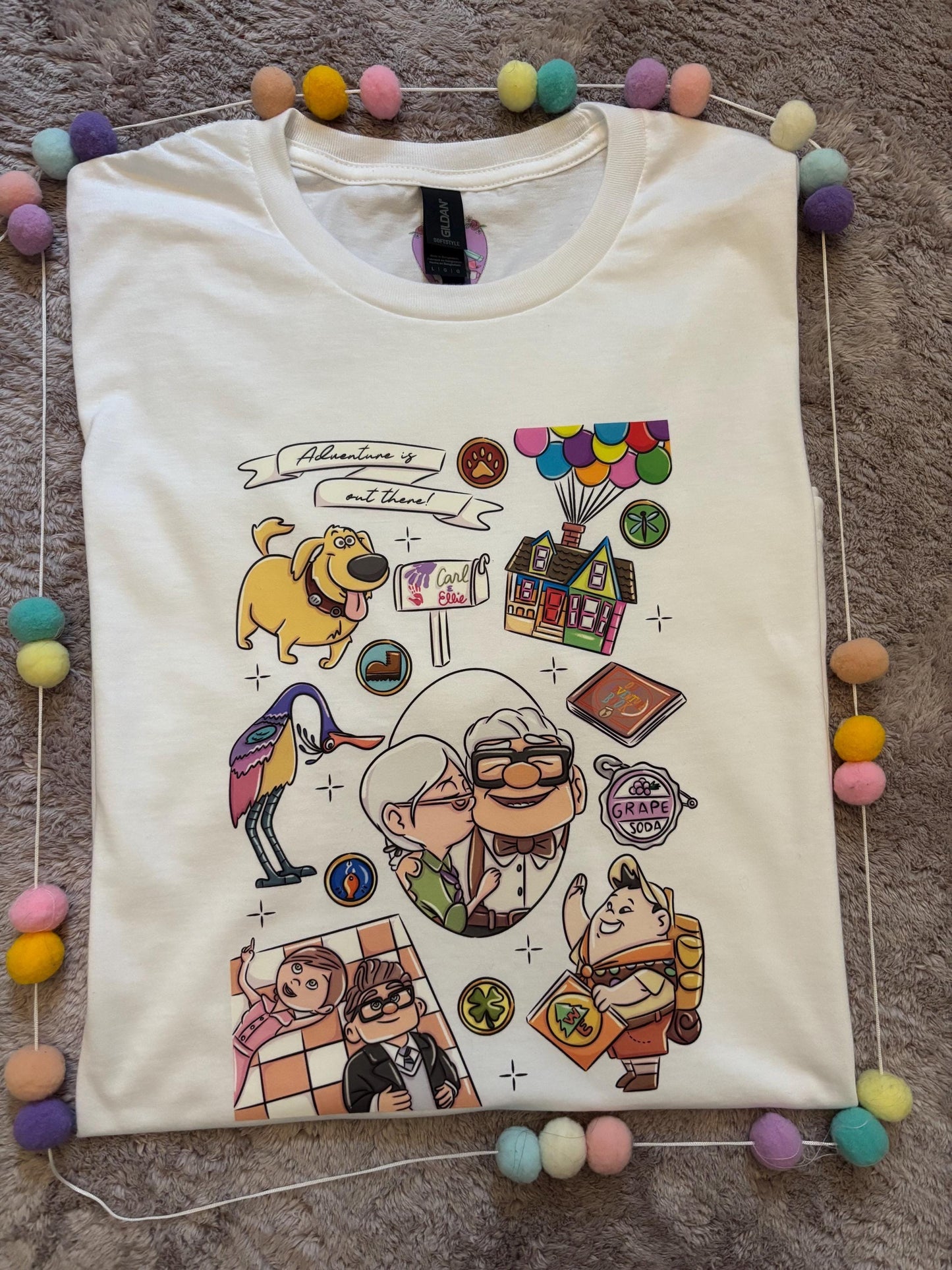 Up Full Art House Inspired Printed White T-Shirt, Florida, Orlando, Ellie and Karl, Kevin, Dug - Adults & Kids Sizes - Cotton T-Shirt