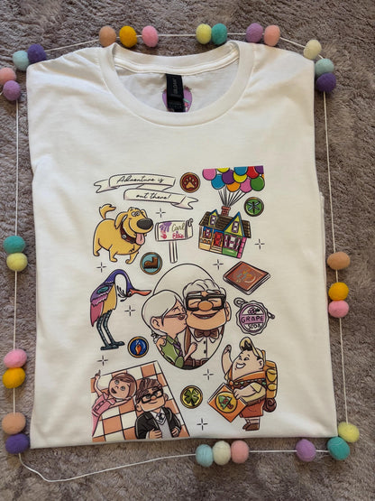Up Full Art House Inspired Printed White T-Shirt, Florida, Orlando, Ellie and Karl, Kevin, Dug - Adults & Kids Sizes - Cotton T-Shirt