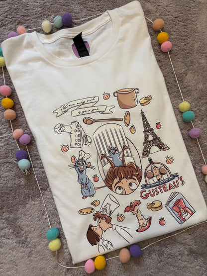 Chez Remi Full Art Rat Inspired Printed T-Shirt, French Mouse Chef, Ratatouille - Adults & Kids Sizes - Cotton T-Shirt
