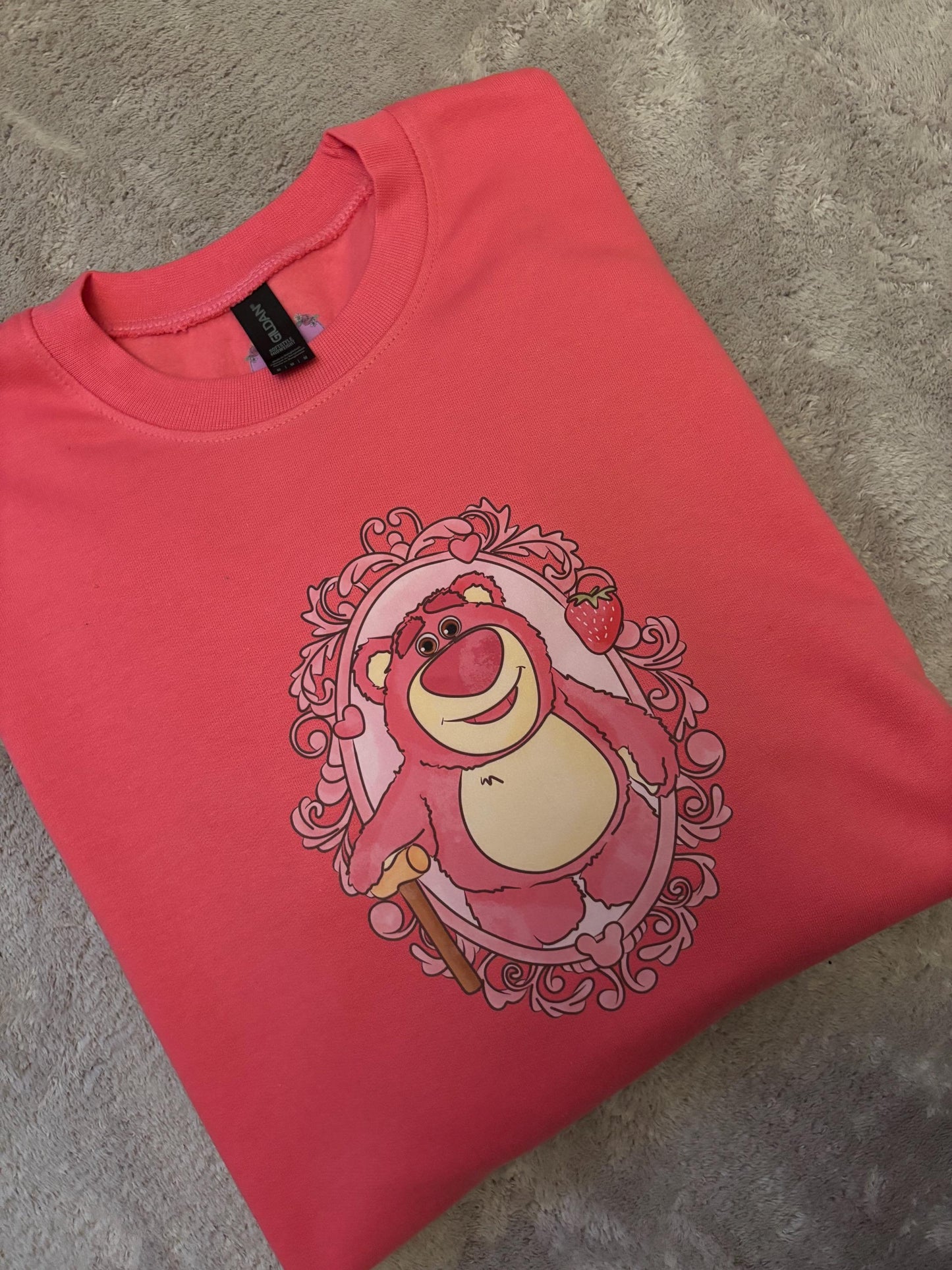 Strawberry Pink Bear, Toys, Sunnyside Daycare, Florida, Orlando, Magical World, Fleece Pink Sweatshirt - Adults & Kids Sizes