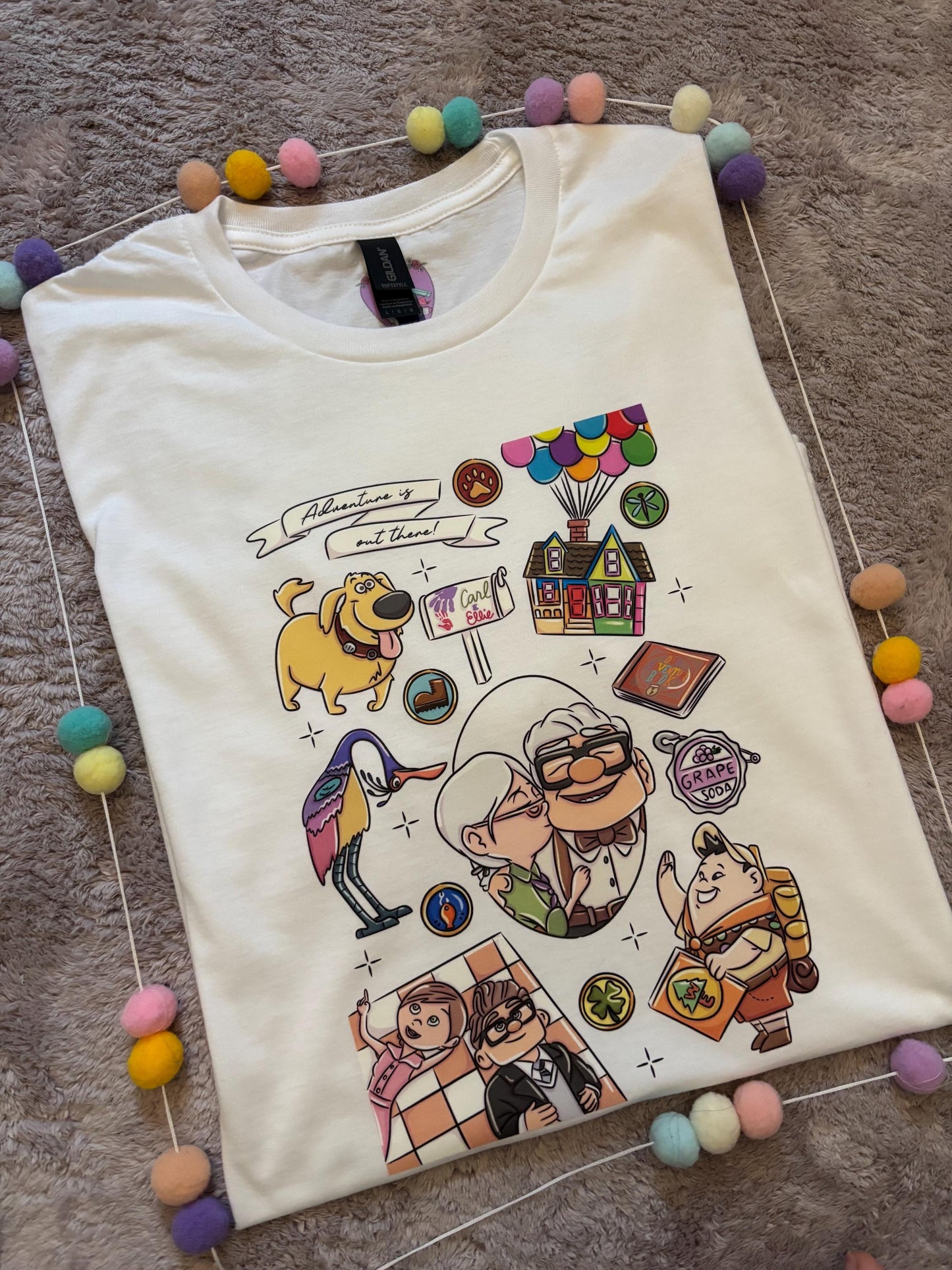 Up Full Art House Inspired Printed White T-Shirt, Florida, Orlando, Ellie and Karl, Kevin, Dug - Adults & Kids Sizes - Cotton T-Shirt