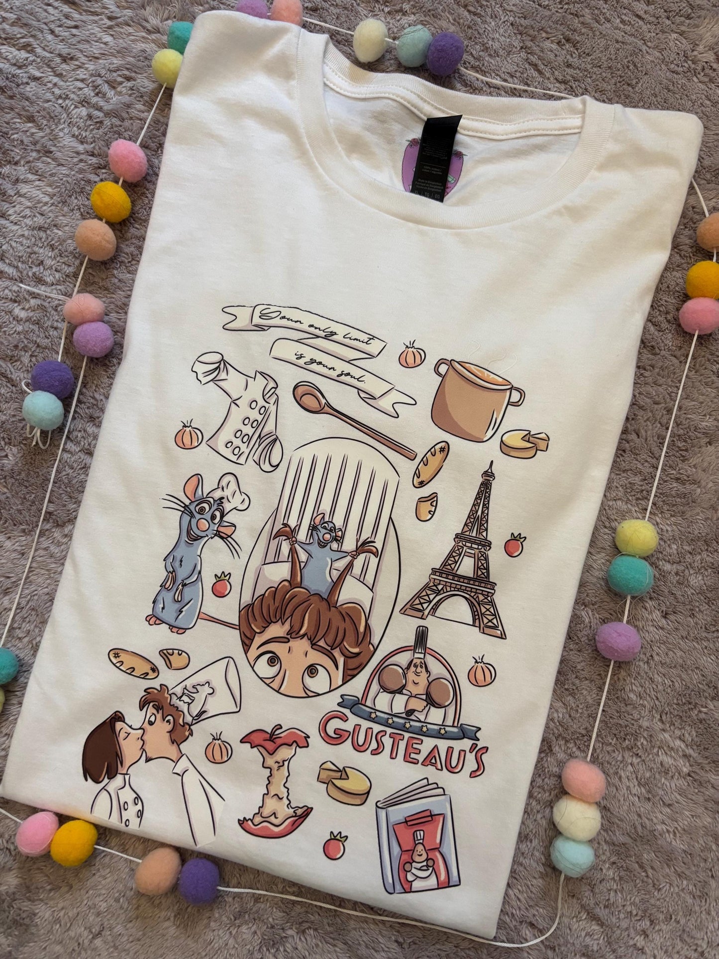 Chez Remi Full Art Rat Inspired Printed T-Shirt, French Mouse Chef, Ratatouille - Adults & Kids Sizes - Cotton T-Shirt
