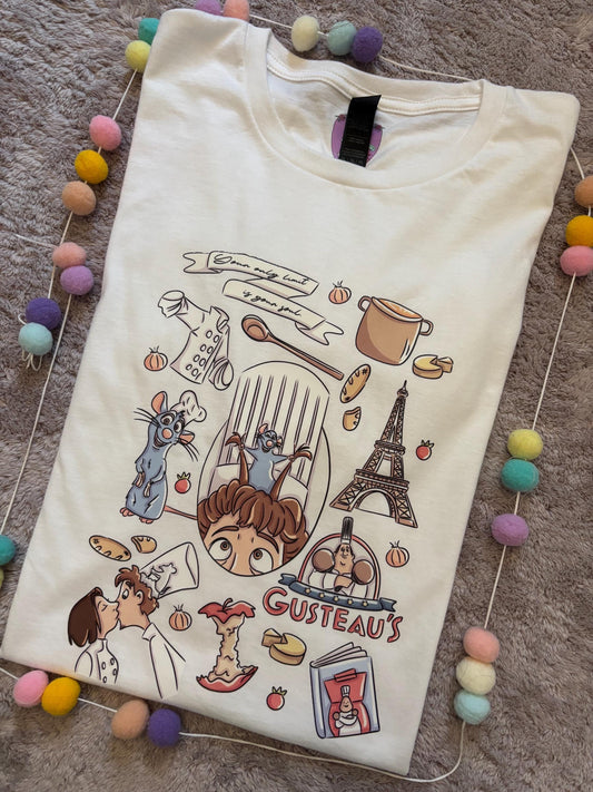 Chez Remi Full Art Rat Inspired Printed T-Shirt, French Mouse Chef, Ratatouille - Adults & Kids Sizes - Cotton T-Shirt