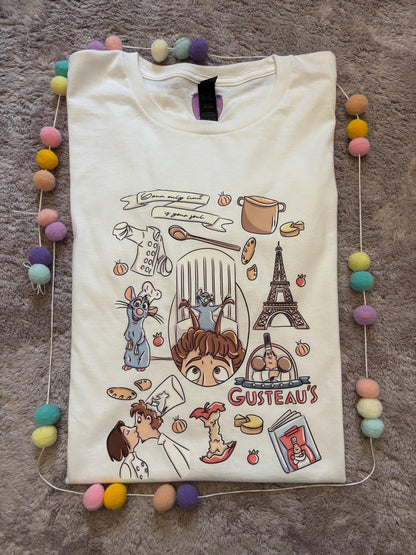 Chez Remi Full Art Rat Inspired Printed T-Shirt, French Mouse Chef, Ratatouille - Adults & Kids Sizes - Cotton T-Shirt