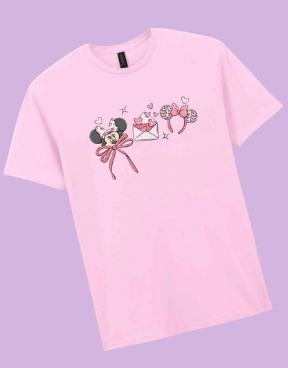 Valentines Day Magical Girlie Mouse Bow Printed T-Shirt, Florida, Orlando, Magical World - Adults & Kids Sizes