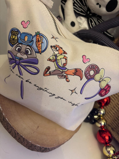 Wilde & Hopps Make Up Bags, Zoo Theme Cotton Canvas Accessories Bags, Zoo Film Themed, Printed Inspired Bags, Cosmetics Bags