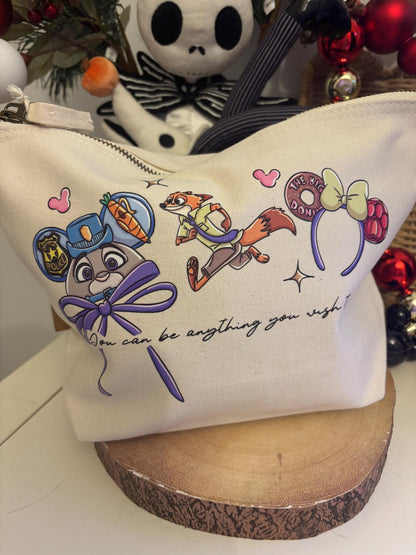 Wilde & Hopps Make Up Bags, Zoo Theme Cotton Canvas Accessories Bags, Zoo Film Themed, Printed Inspired Bags, Cosmetics Bags