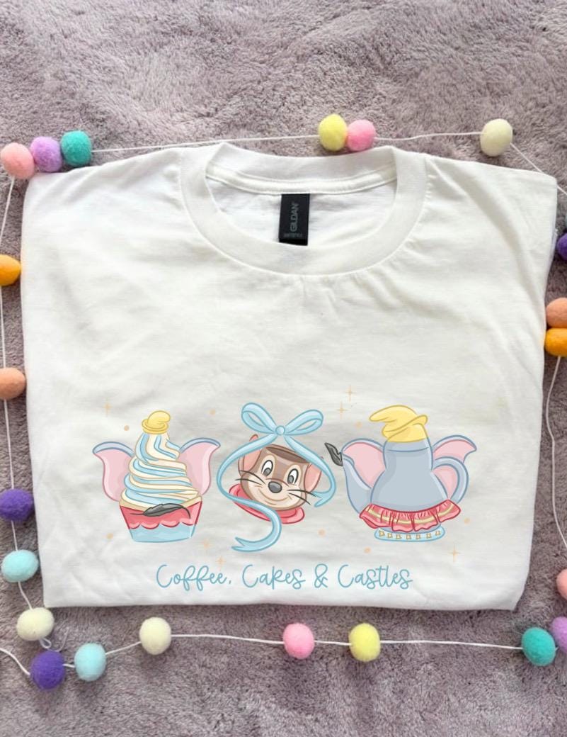 Coffee, Castles and Cake Bow Printed T-Shirt, Florida, Orlando, Magical World - Adults & Kids Sizes