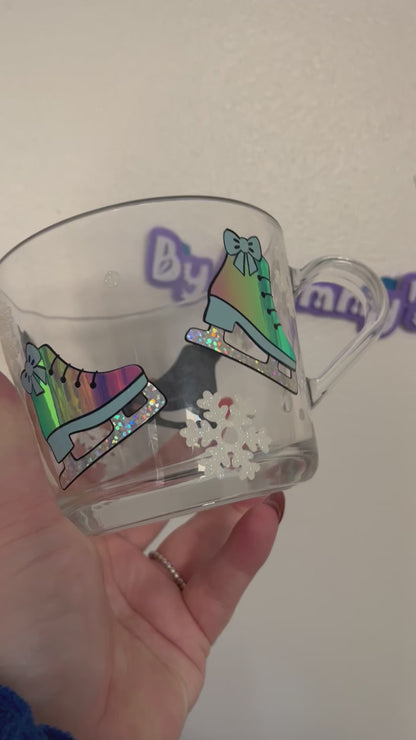 Winter Theme Ice Skate Icebreaker Glass Mug - Perfect for Hot Beverages - Drinkware
