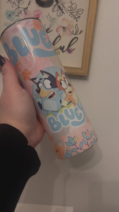 Floral Bluey 20oz Tumbler ~ Hot and Cold Drinks