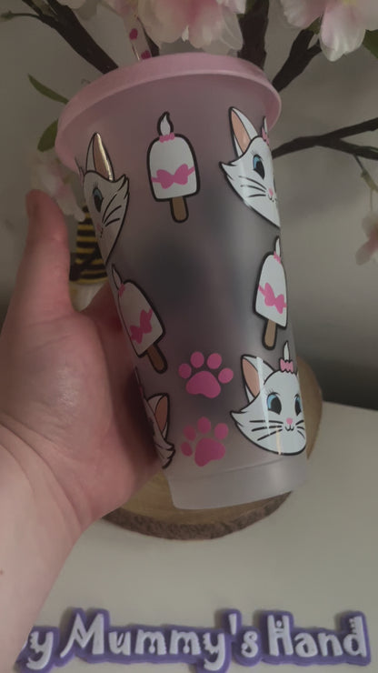 Marie Summer Theme Cute Cat Tumbler, Colour Changing Cold Cups, Marie Cat Cold Cup, Cute Cat Cold Cup, Bow Theme